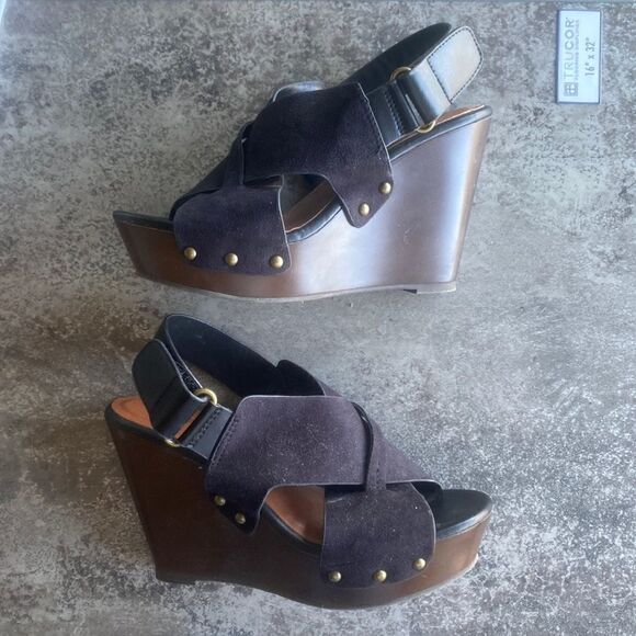 Black Platform Summer Heel with a Thick Suede Adjustable Strap *NEW* - Picture 1 of 10